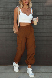 Let＊s Rewind Nylon Elastic Waist Pocketed Cargo Pants