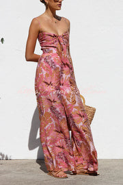 Botanical Print Strappy Resort Style Wide-leg Pants Jumpsuit