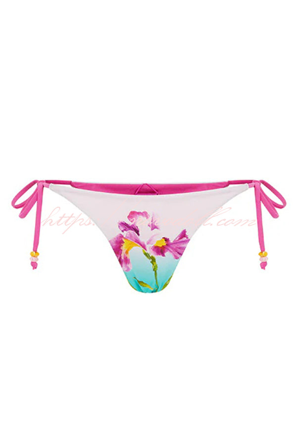 Floral Print Sexy Beaded Lace-Up Stretch Two-Piece Bikini Swimsuit