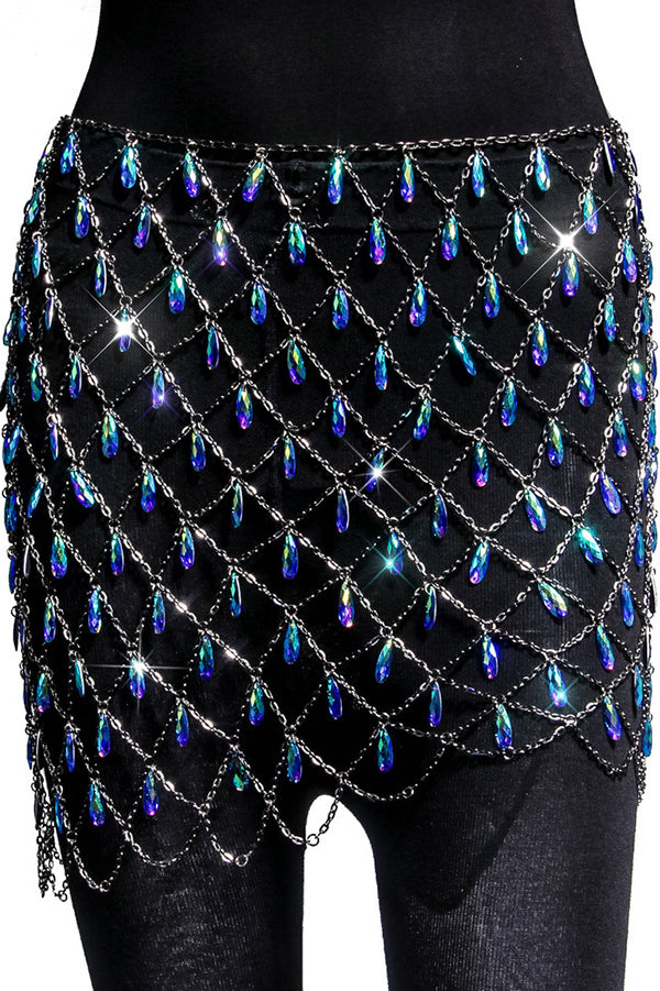 Sexy Hollow Colorful Sparkling Crystal Skirt