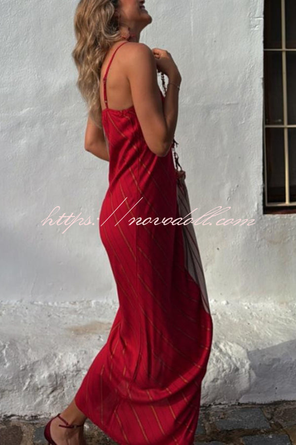 Fashionable Splicing V-neck Suspenders Loose Maxi Dress