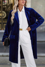 Solid Color Velvet Lapel Long-sleeved Casual Button Mid-length Coat