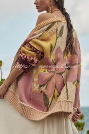 Floral Pattern Loose Long-sleeved Knitted Cardigan