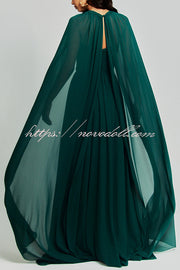 Romantic Party Chiffon Off Shoulder Sweetheart Neck Ruched Cape Maxi Dress