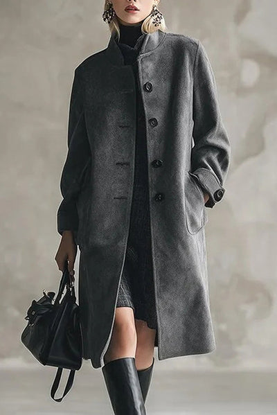 Stylish Long-sleeved Button-down Casual Long Coat