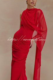 Fashionable Mesh Shawl Sleeveless Slim Fit Pleated Maxi Dress