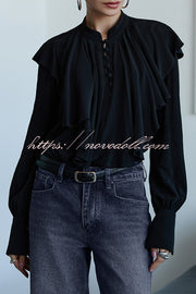 Court-style Draped Ruffled Elegant Chiffon Blouse