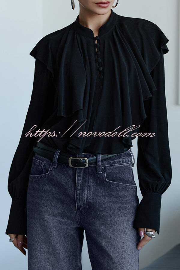 Court-style Draped Ruffled Elegant Chiffon Blouse