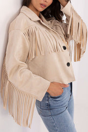 Fashion Lapel Long Sleeve Tassel Decorated Loose Coat