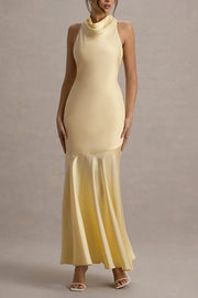 Timeless Sophistication Satin Cowl Detail Back Self-tie Halter Neck Maxi Dress