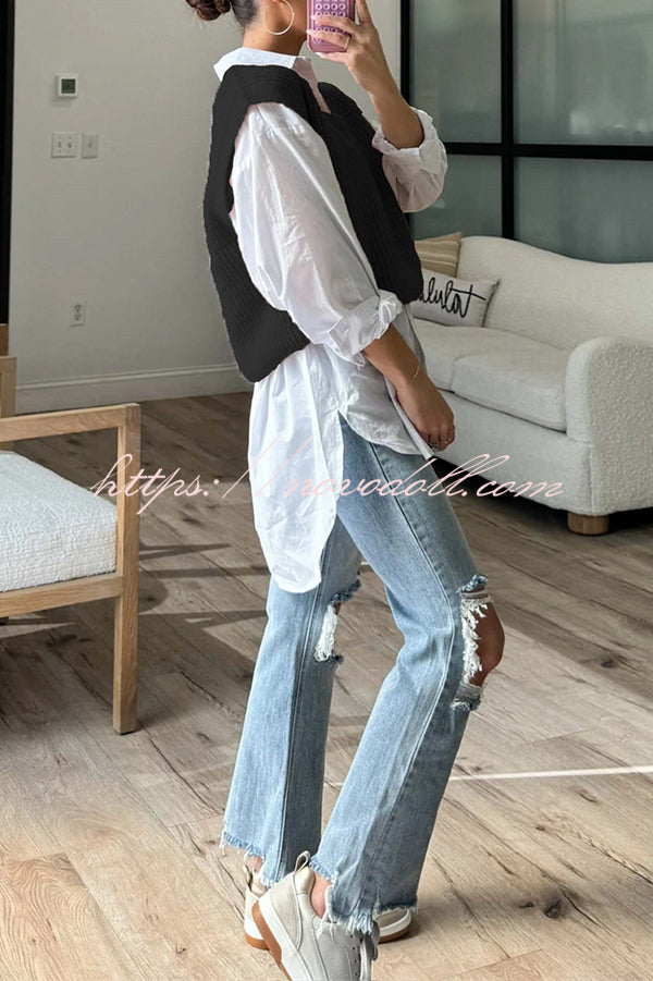 Solid Color V-neck Sleeveless Casual Loose Vest