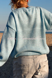 Letter Pattern Crew Neck Long Sleeve Loose Knit Sweater