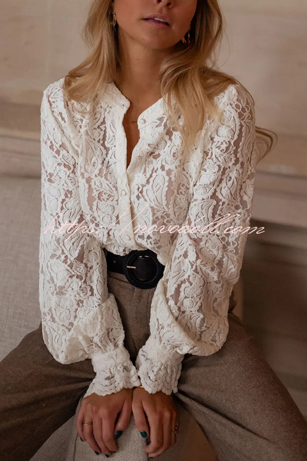 Fashionable Lace Long-sleeved Casual Button-down Shirt