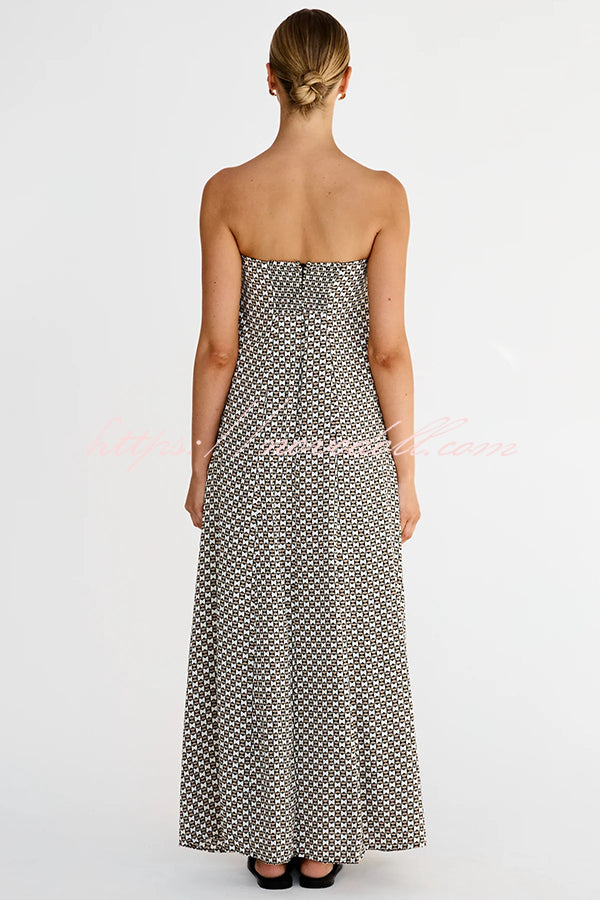 Kesia Printed Off Shoulder Strapless A-line Maxi Dress