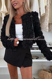 Fashionable Three-dimensional Flower Casual Long-sleeved Cropped Jacket