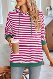 Striped Print Long Sleeve Pocket Loose Hoodie