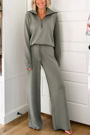 Airy Sleek Half Zip Jacket and High Rise Elastic Waist Wide Leg Sweatpants Set