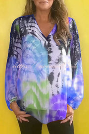 Fashionable Gradient Tie-dye V-neck Long-sleeved Casual Shirt