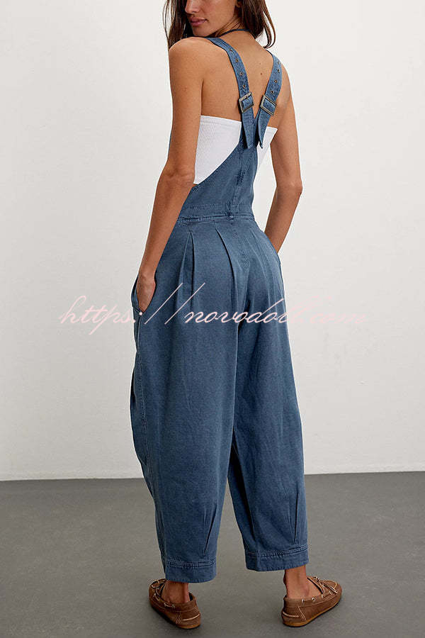Fashionable Casual Side Pocket Button Loose Denim Overalls