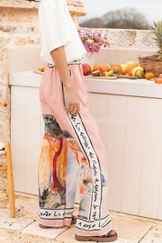 Unique Printed Elastic Waist Vacation Casual Wide Leg Pants