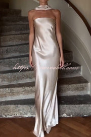 Satin Solid Color Elegant Strapless Slim Maxi Dress