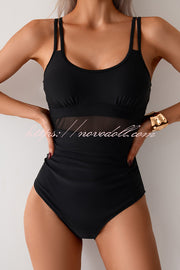 Fashion Waist Mesh Stretch One-piece Swimsuit