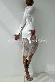 Melissa Satin High Neck Long Sleeve Curved Hem Top and Lace Midi Skirt Set