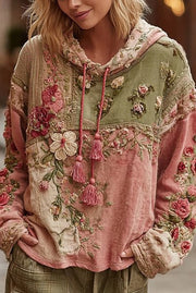 Floral Print Loose Hooded Long-Sleeved Sweatshirt
