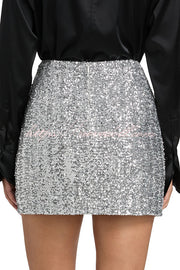 Holiday Party Sequin Velvet Bow Detail High Rise Stretch Mini Skirt