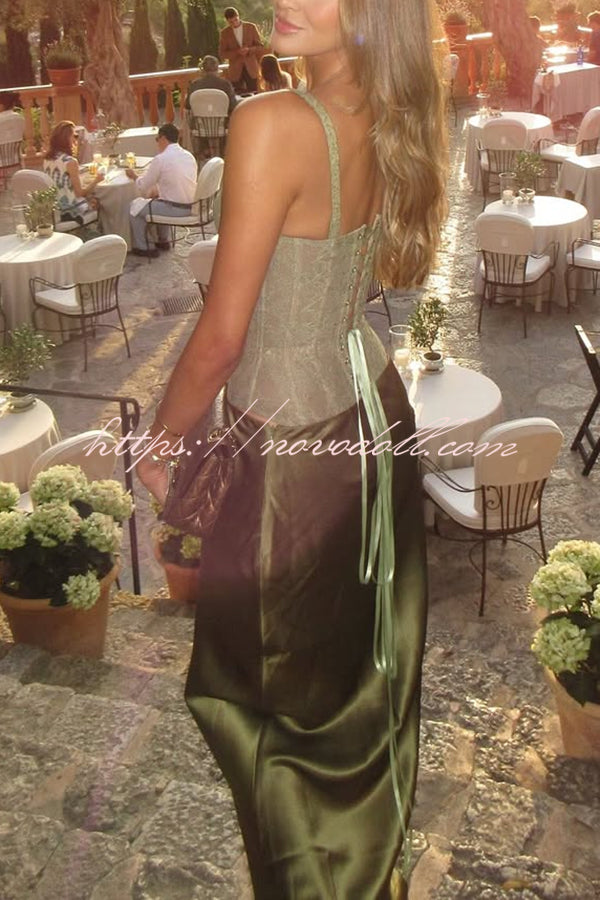 In A Fairytale Lace Corset Back Lace-up Slip Stretch Bodysuit