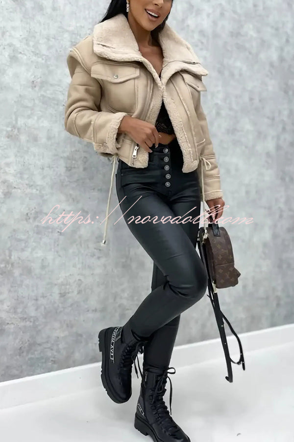 Stylish Lambswool Short Zipped Biker Jacket