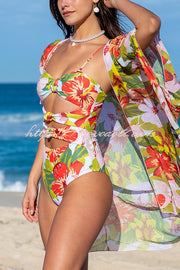 Floral Print Sexy Hollow Stretch One-Piece Swimsuit