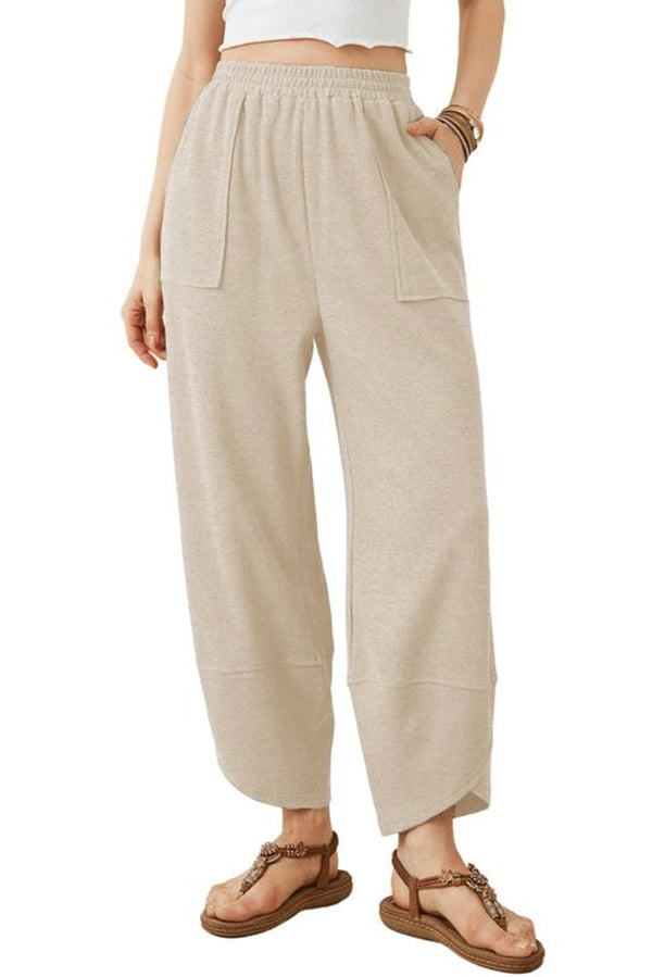Solid Color Casual Elastic Waistband Wide-leg Pants