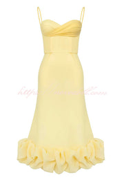 Dreamy and Romantic Ruched Bust Cloud Shape Hem Slip Midi Dress