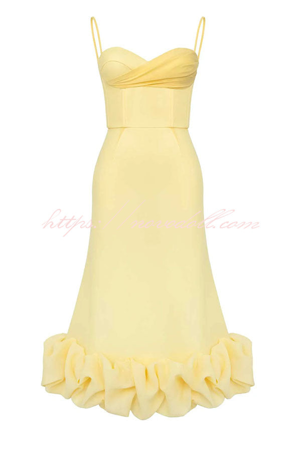 Dreamy and Romantic Ruched Bust Cloud Shape Hem Slip Midi Dress