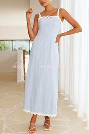 Fashionable Ric Rac Trim Suspender Bow Tie Slim Maxi Dress