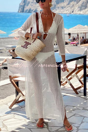 Beach Life Crochet Lace U-neck Half Sleeve Vacation Maxi Dress