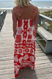 Beautiful Shell Unique Print Front Lace-up Loose  Maxi Dress