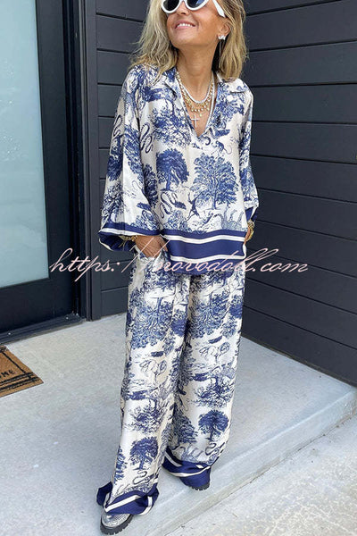 Exotic and Energetic Satin Jungle Print Balloon Sleeve Button Loose Shirt