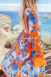 Unique Print V-Neck Long Sleeve Full Hem Holiday Maxi Dress