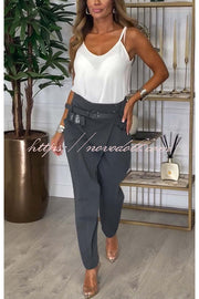 Busy As Usual High Rise Button Waist Pocket Tapered Pants