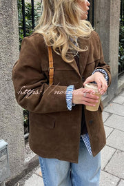 Vintage Lapel Long Sleeve Buttoned Loose Jacket