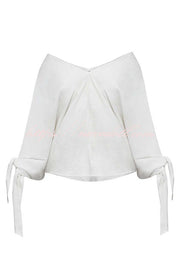 Joyful Bond Linen Blend V-neck Knotted Cuff Half Sleeve Loose Top