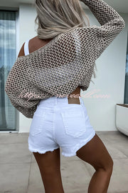 Vacation Beach Cover Up Long Sleeved Hollow Loose Top