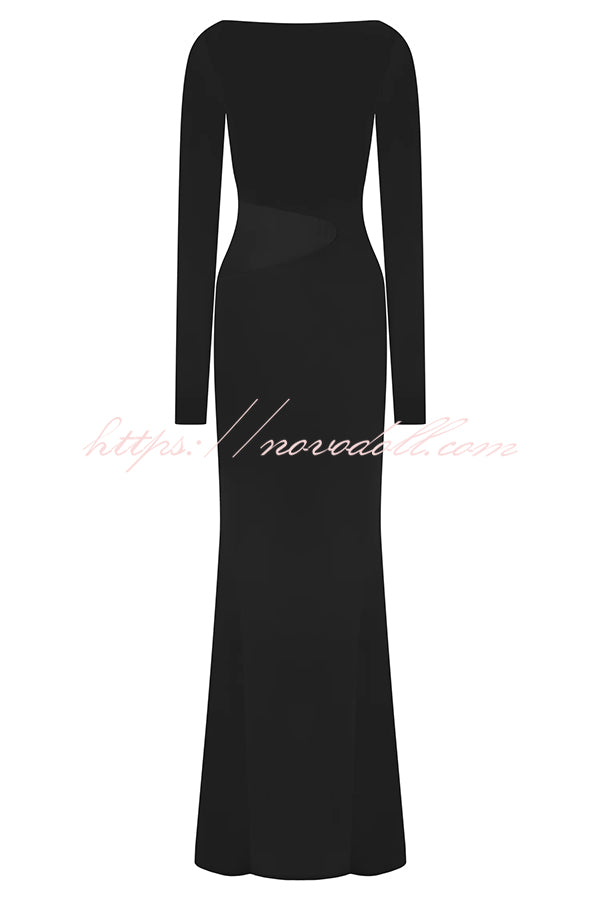 Fashion Long-sleeved Slim Sexy Hollow Slit Maxi Dress
