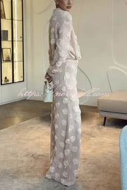 Fashionable 3D Floral Decoration Loose Long-sleeved Top
