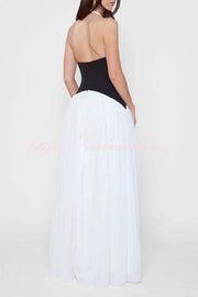 Fashionable Color Matching Sexy Halter Neck Waist Maxi Dress