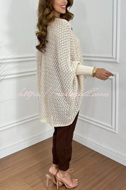 Fashion Hollow Long Sleeve Loose V-neck Knitted Sweater