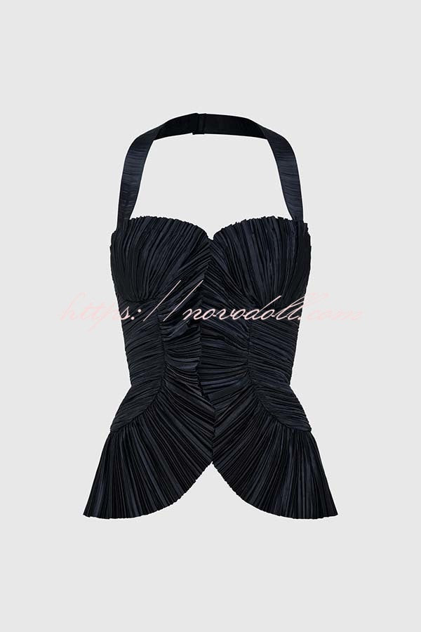 Show Exquisiteness Satin Pleated Heart-shaped Off Shoulder Halter Tank