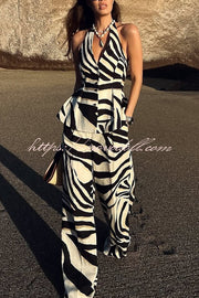 Zebra Print Casual Pocket Wide-leg Pants